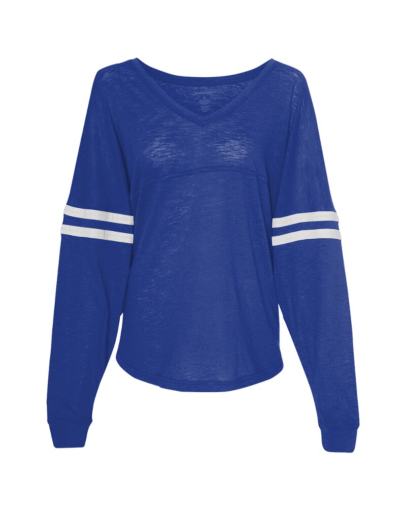 Women’s Slub Jersey Varsitee V-Neck Long Sleeve T-Shirt Thumbnail
