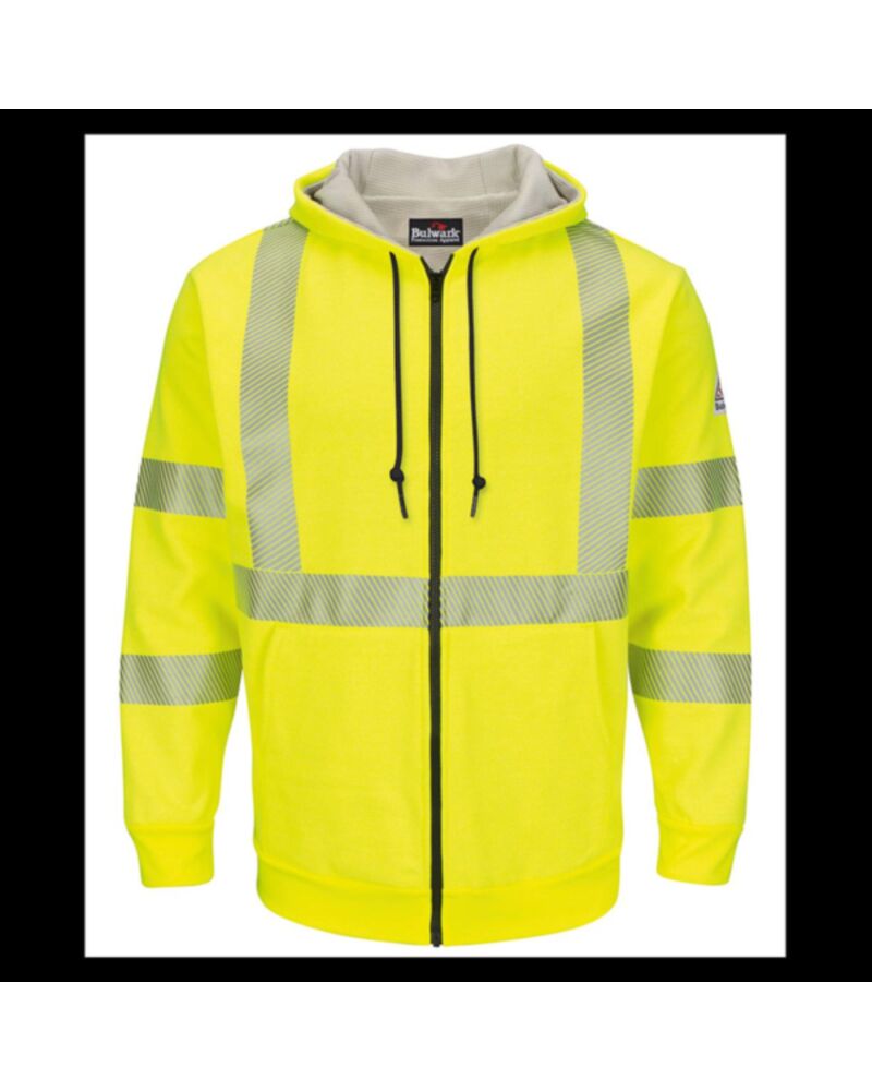 Men's Tall Hi-Visibility Zip-Front Hooded Fleece Sweatshirt with Waffle Lining Thumbnail